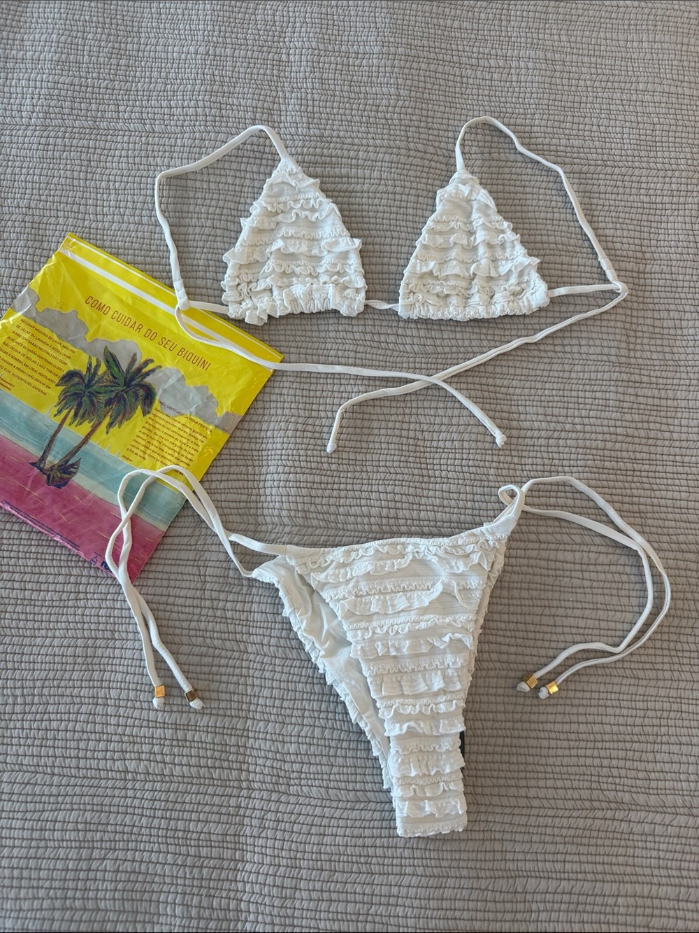 FARM Rio White Ruffle Triangle String Bikini - Picture 1 of 9